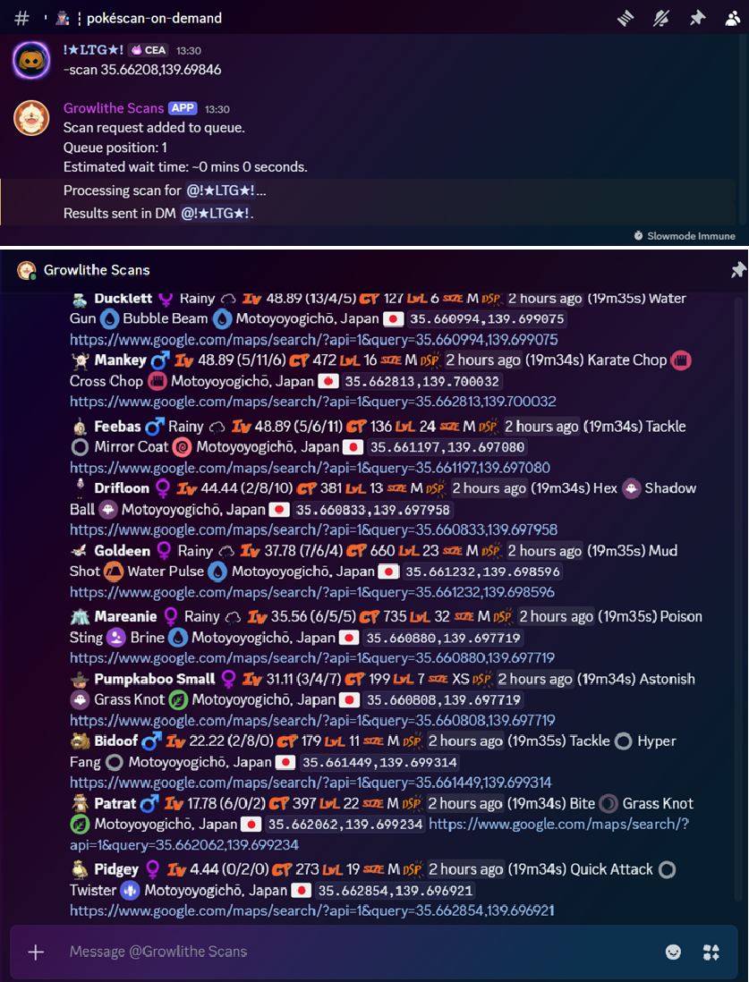 CEA Scan-On-Demand Discord bot processing live coordinate scan requests